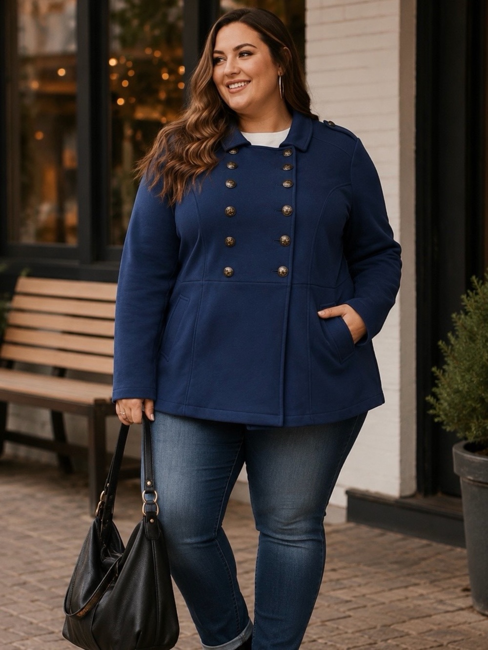 NWOT Torrid Navy Blue Double-Breasted Military Knit Peacoat Size 2X